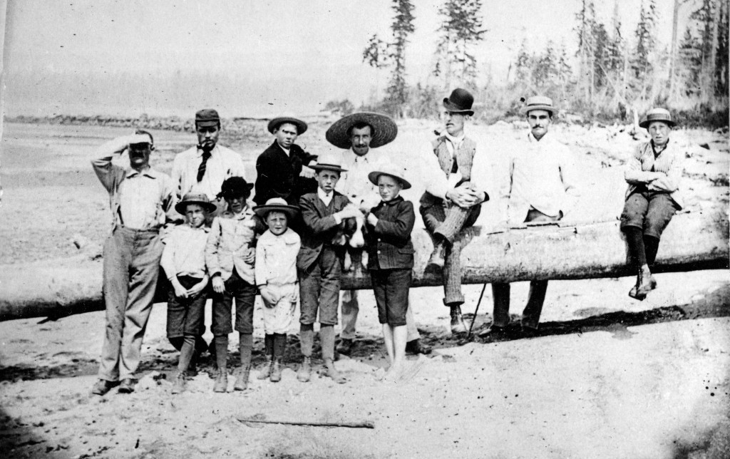 Group of men and boys on Greer's Beach (now Kitsilano Beach),1889 Matthews, James Skitt, Major 