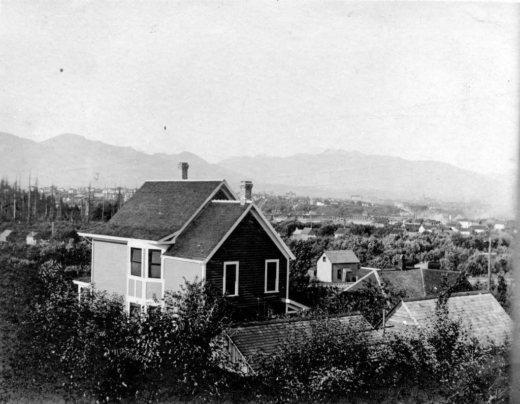 Image: Vancouver Arcives, 1903, [View of Kitsilano looking north from 1875 7th Avenue], showing Chief Samuel North's house at 1850 6th Avenue.  AM54-S4-: Be P46.2 